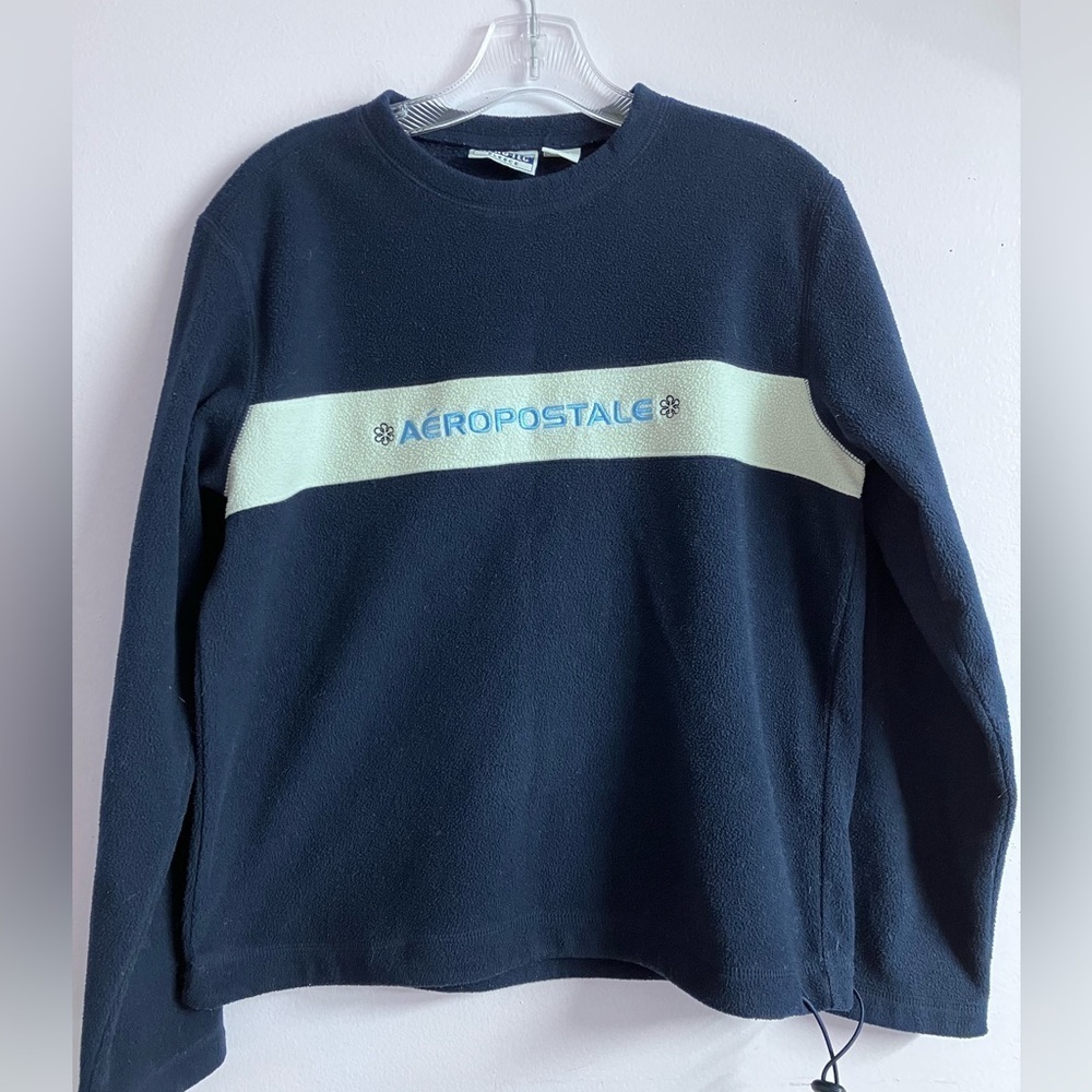 Women’s Fleece Pullover, Size M, Navy Blue/Cream, Long Sleeves, Aeropostale